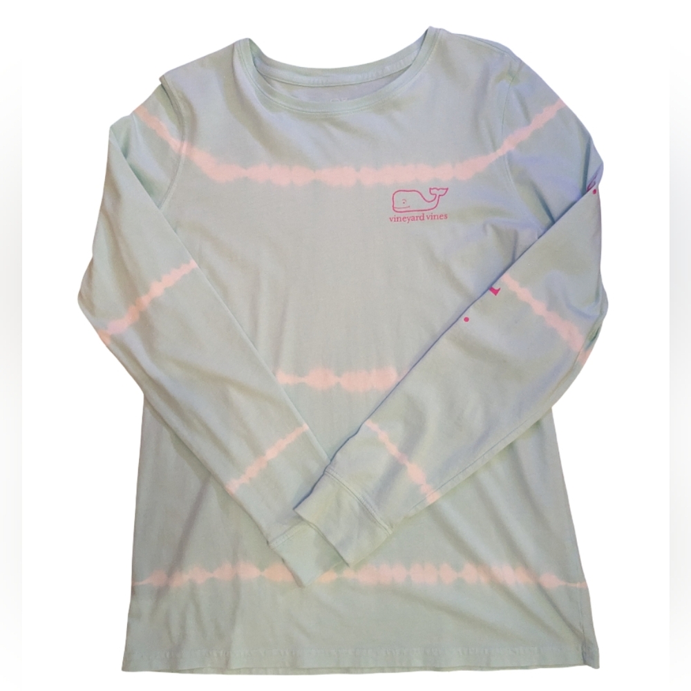 Vineyard Vines Women's Long Sleeve  T Shirt Light Blue White Magenta S